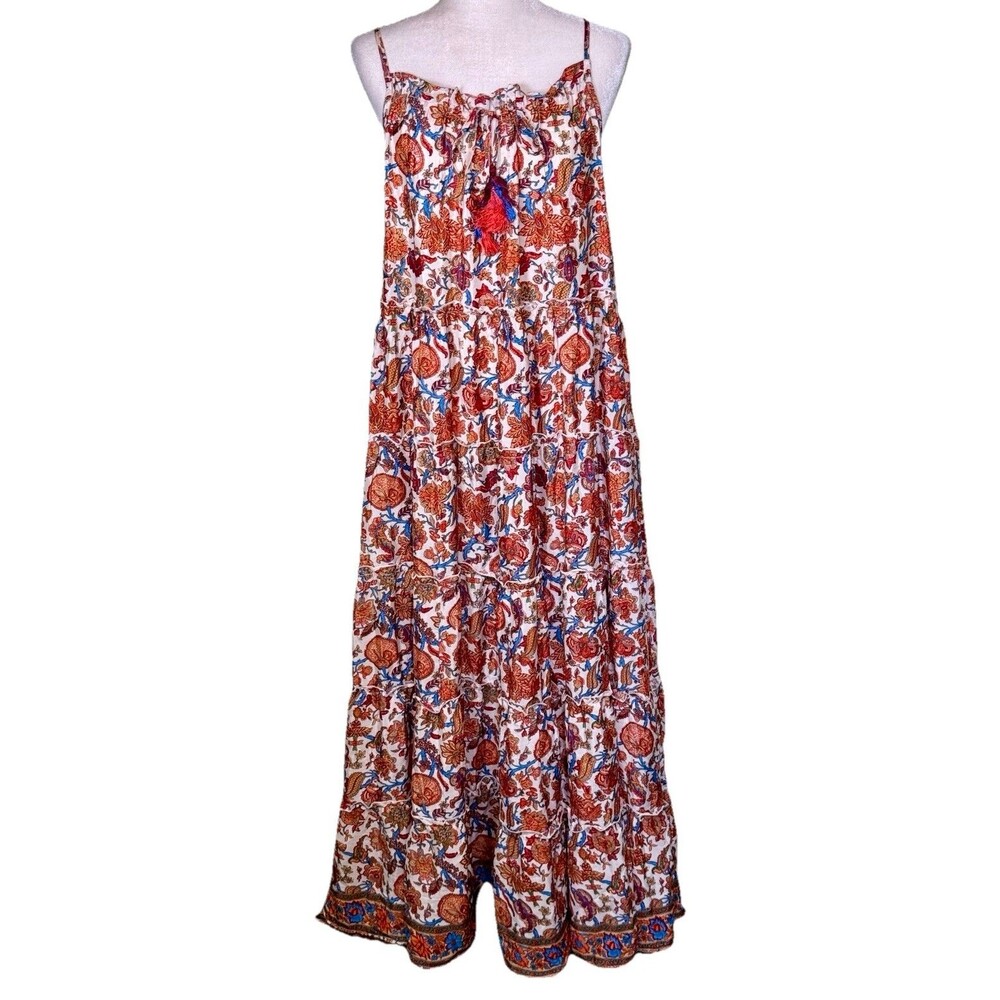America & Beyond Boho Festival Hippie Chic Tassel Tie Beach Vacation Maxi Dress